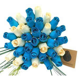 3 Dozen It's A Boy Light Blue and White The Original Wooden Rose Flower Bouquet